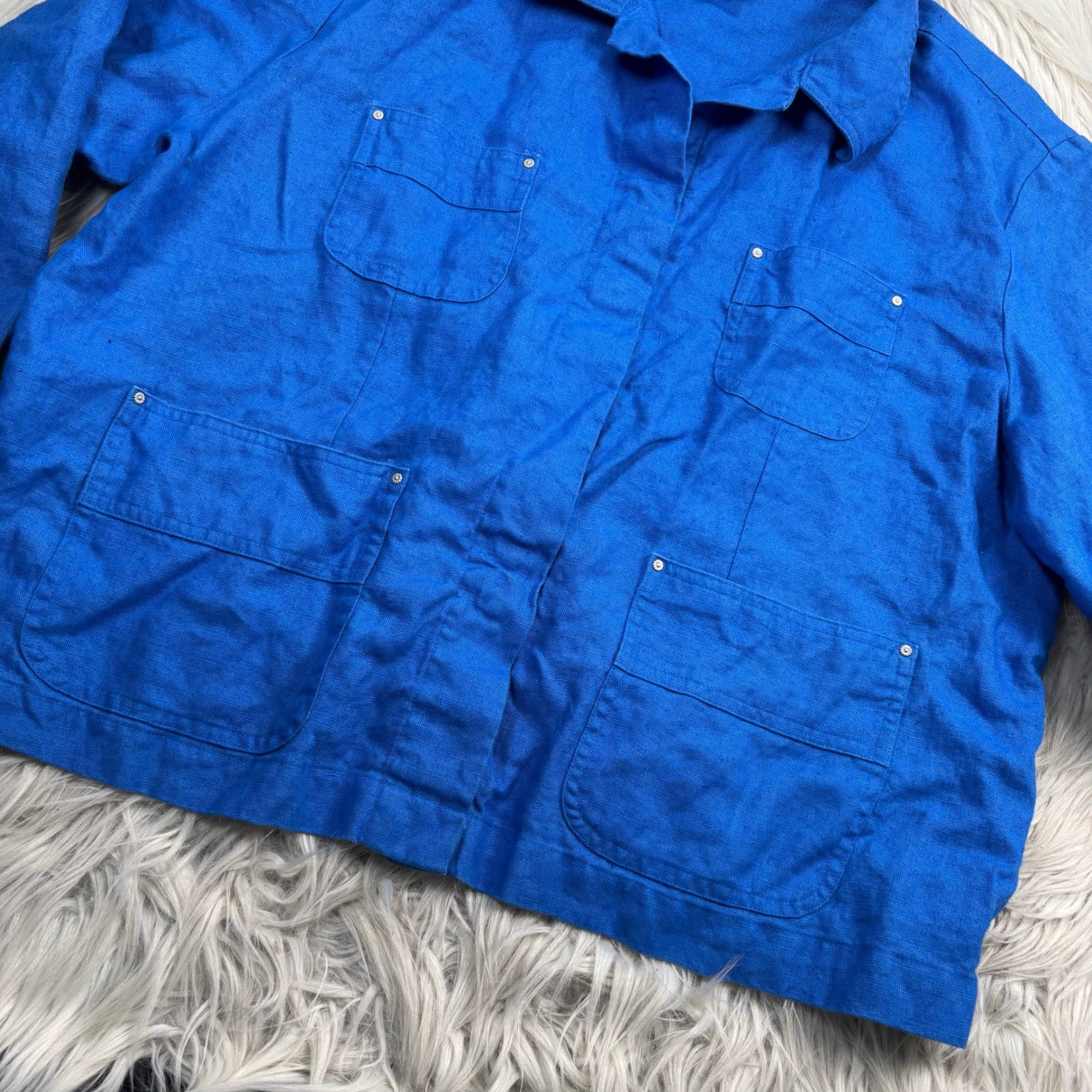 Real Comfort Chadwick’s Women’s 12P Blue 100% Linen Utility Jacket Lagenlook