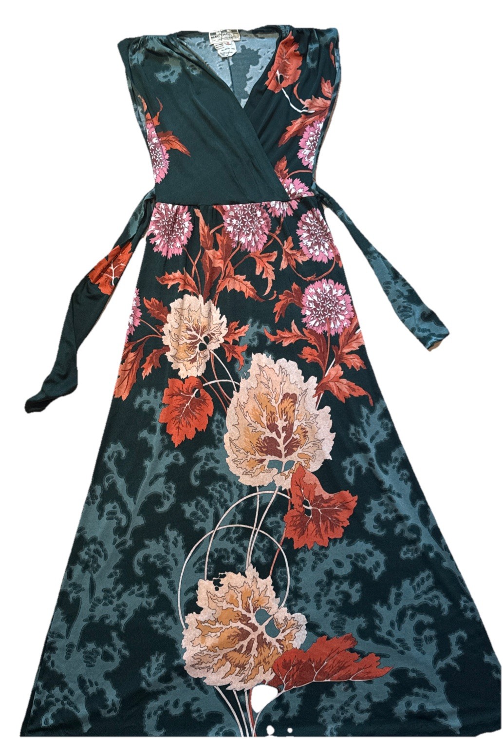 Vintage Mac Tac Paris For Leonard Sunshine Maxi Hostess Dress Abstract Floral 10