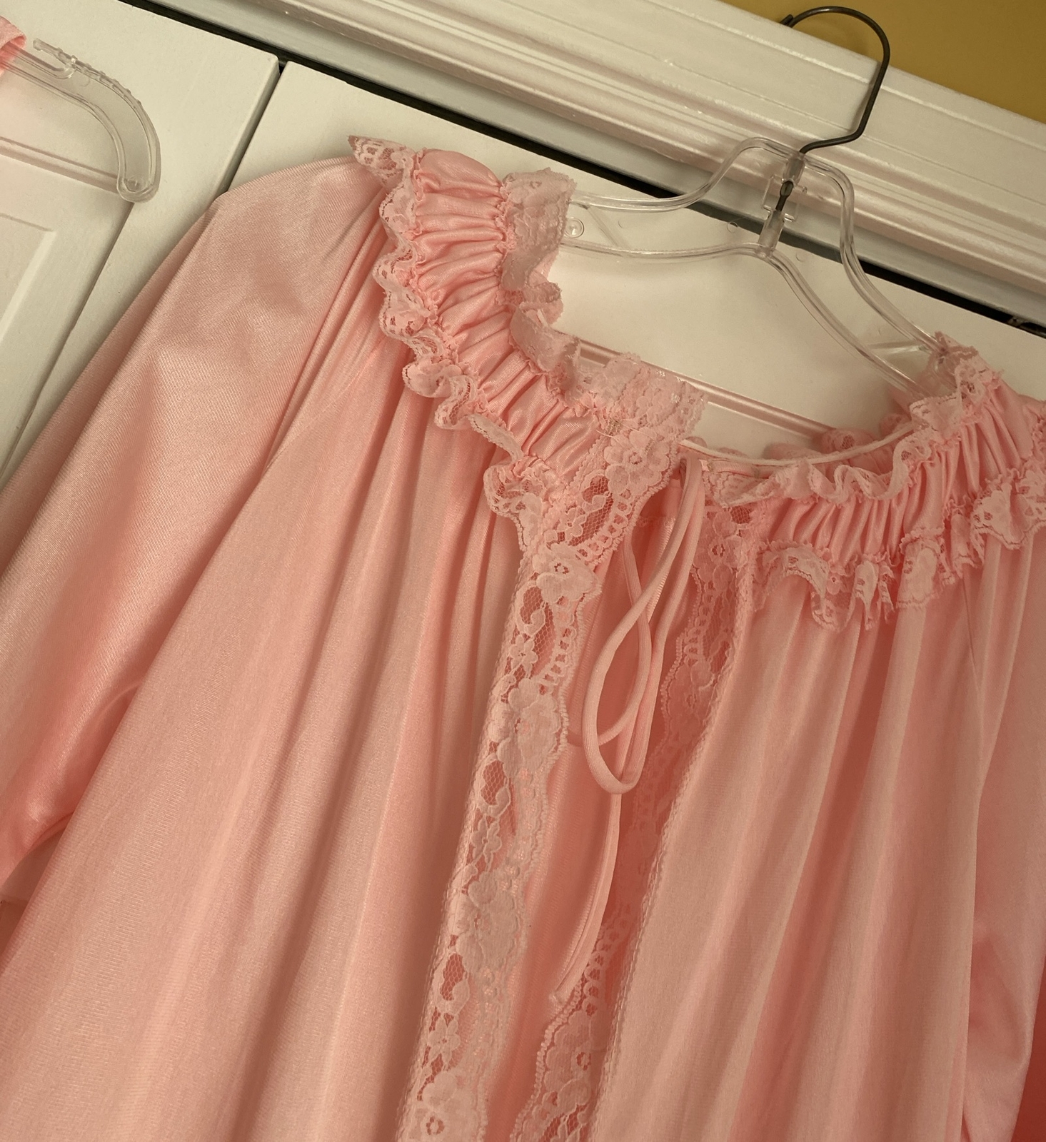 Vintage Glencraft Nylon w/ Lace Peignoir SET Long Nightgown Robe Lingerie Medium