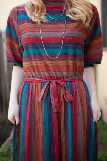 70’s Vintage Earth Tone BOHO Striped Dress Med/Lg