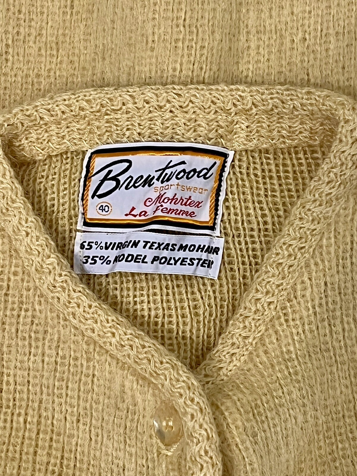 Vintage 1960’s Yellow Brentwood Mohrtex Texas Mohair Blend Cardigan Sweater L