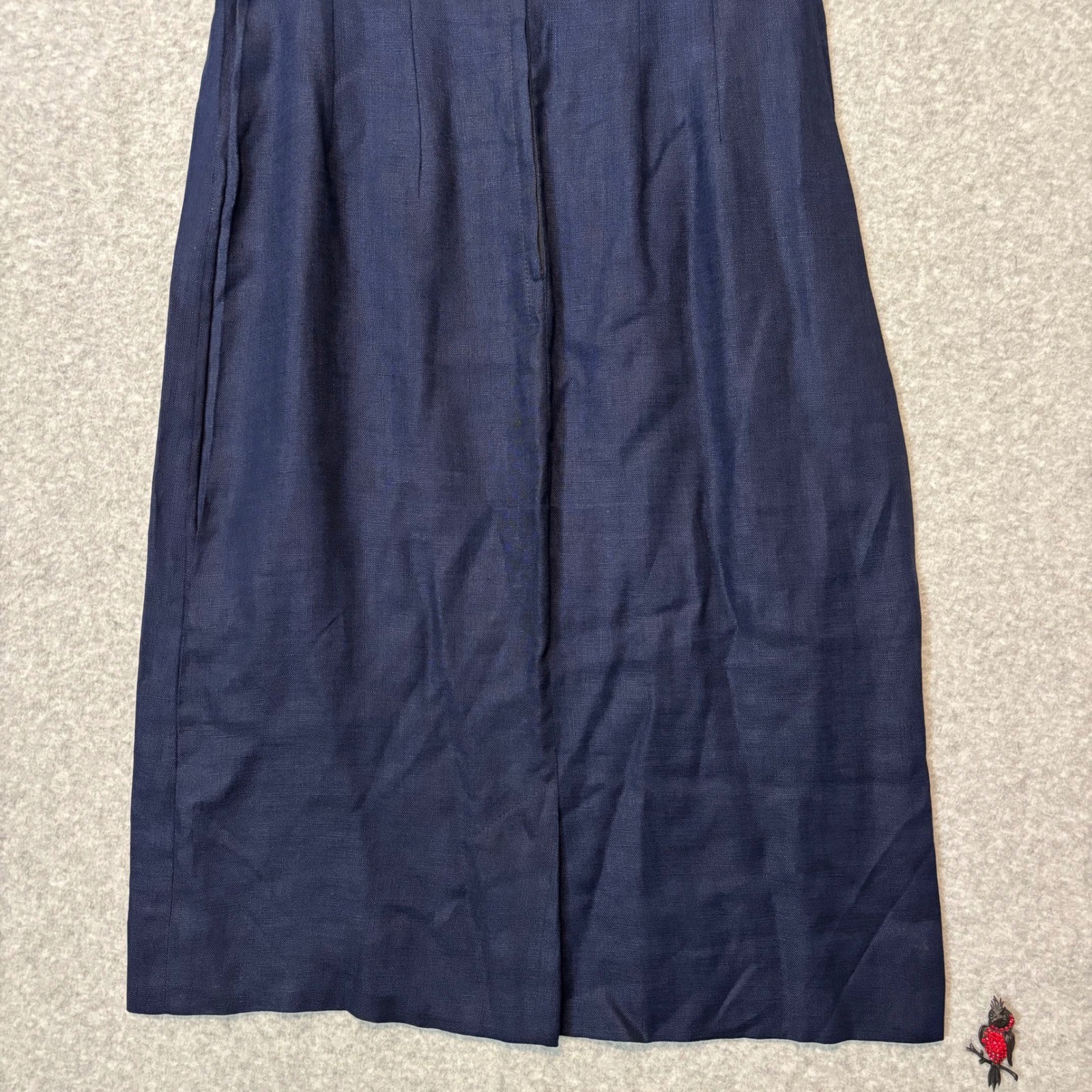 Vintage 50s Henry Rosenfeld Navy Blue Dress Cream Shawl Collar Linen Sheath Midi