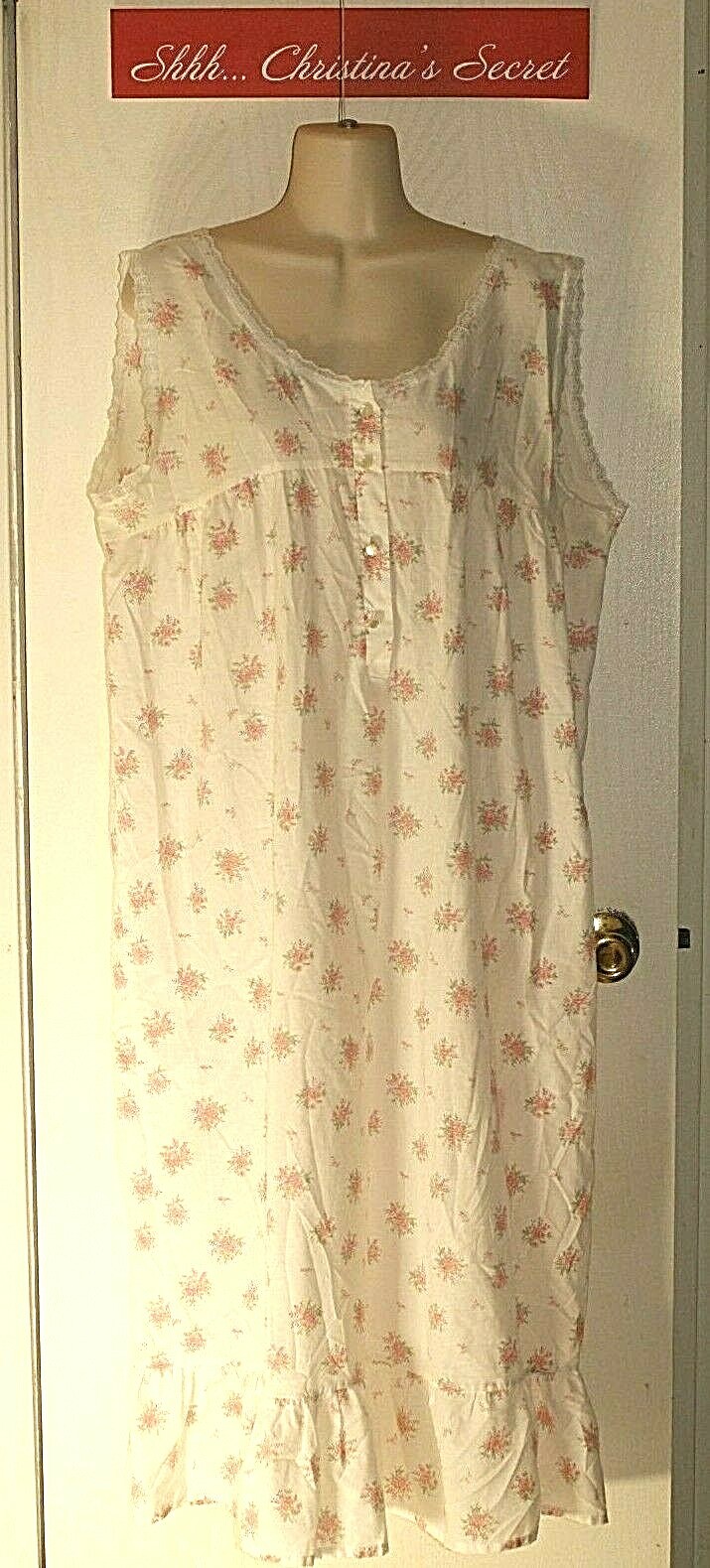 VINTAGE LADY LINDSAY Nightgown Sleepwr Romantic Long Sleeveless White Floral 1X