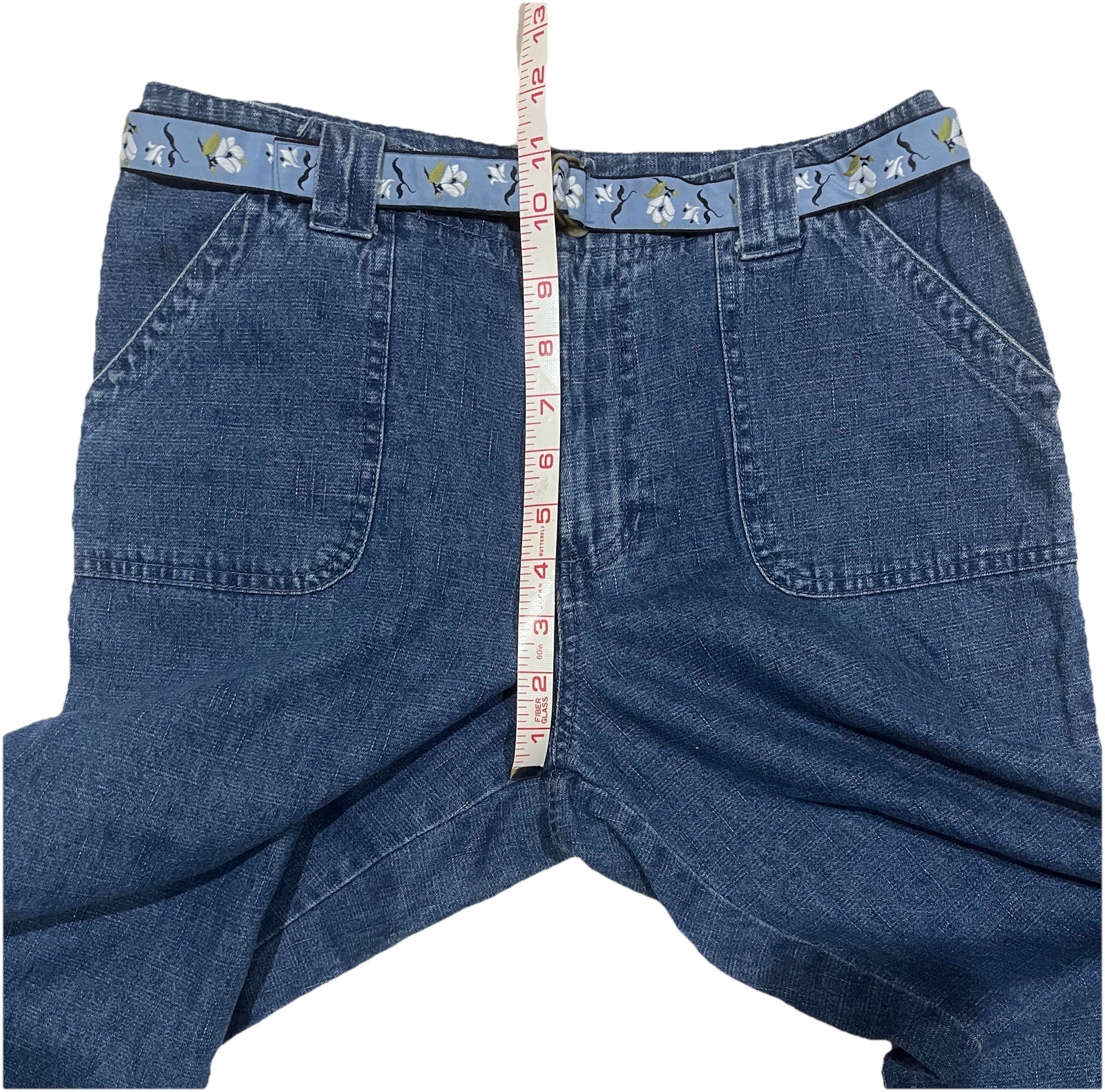 Vintage 90s White Stag High Rise Denim Belted Cropped Pants 6 Petite 100% Cotton