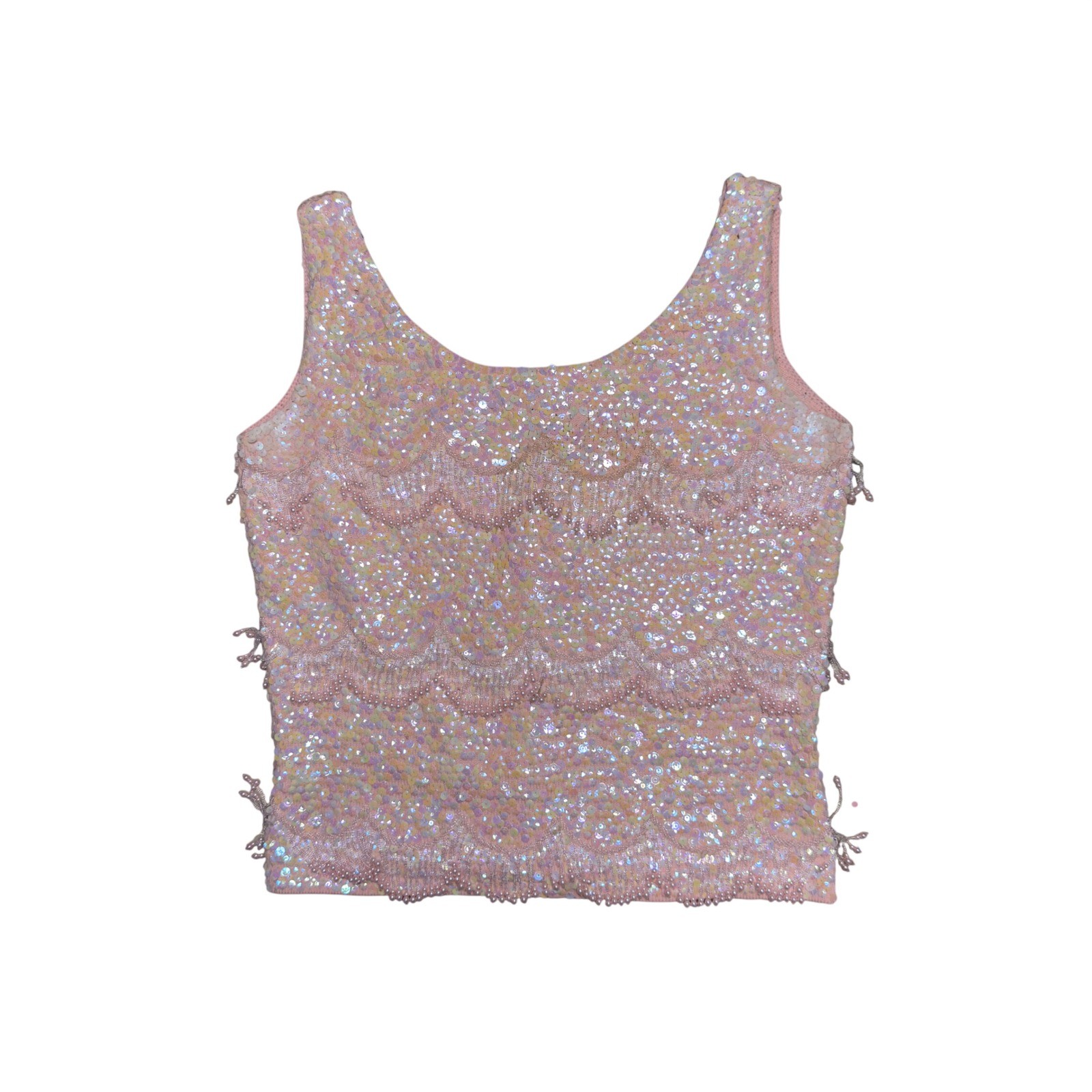 Vintage Hand Beaded Wool Sequin Shell Top