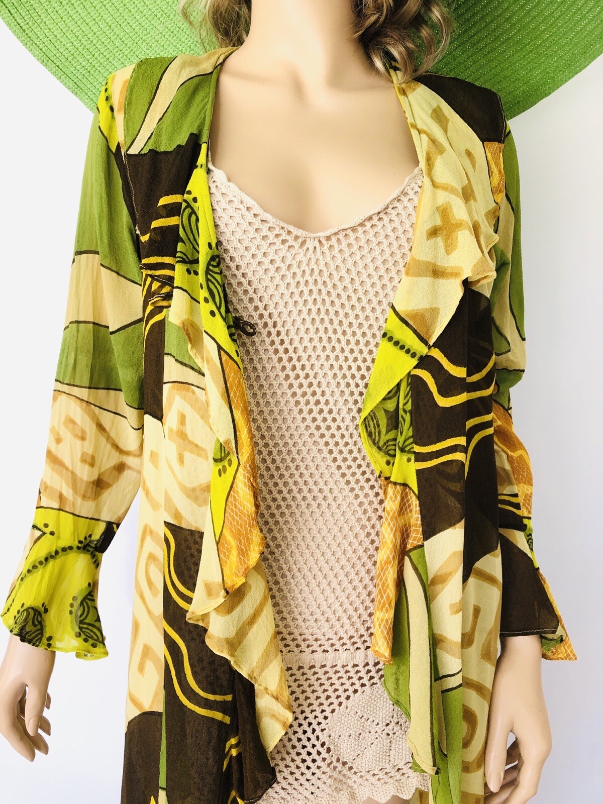 Kimono Duster chiffon maxi cardigan long cover up dress Vintage Sheer Robe SZ L