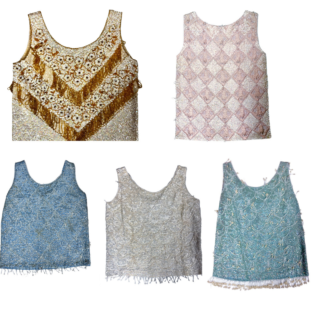 VTG Womens Shell Top Sleeveless Sequin Sweater Shimmy 60s Beaded Various Colors