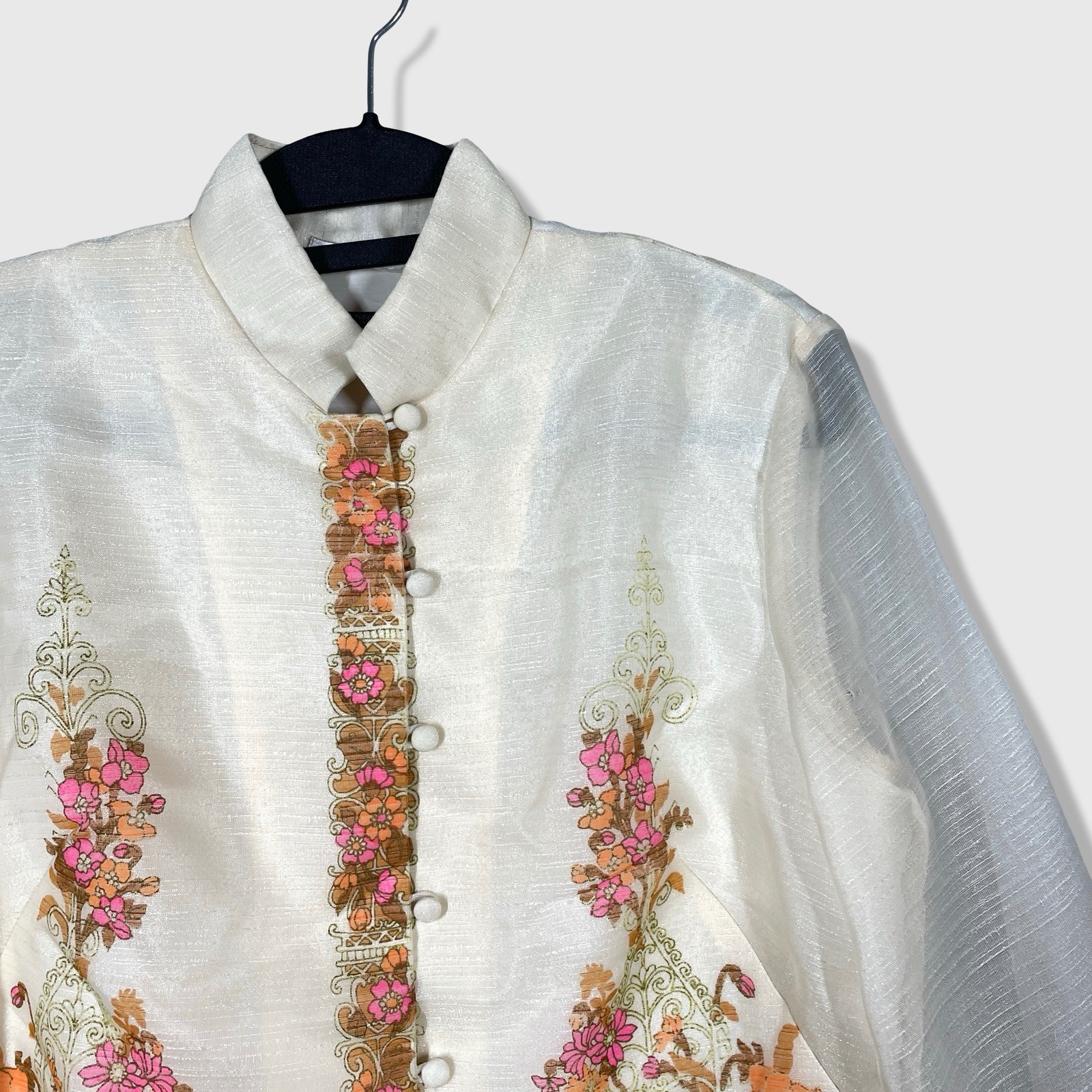 Alfred Shaheen Dress Womens M Cream Pink Orange Floral Vintage 60s Mod Boho