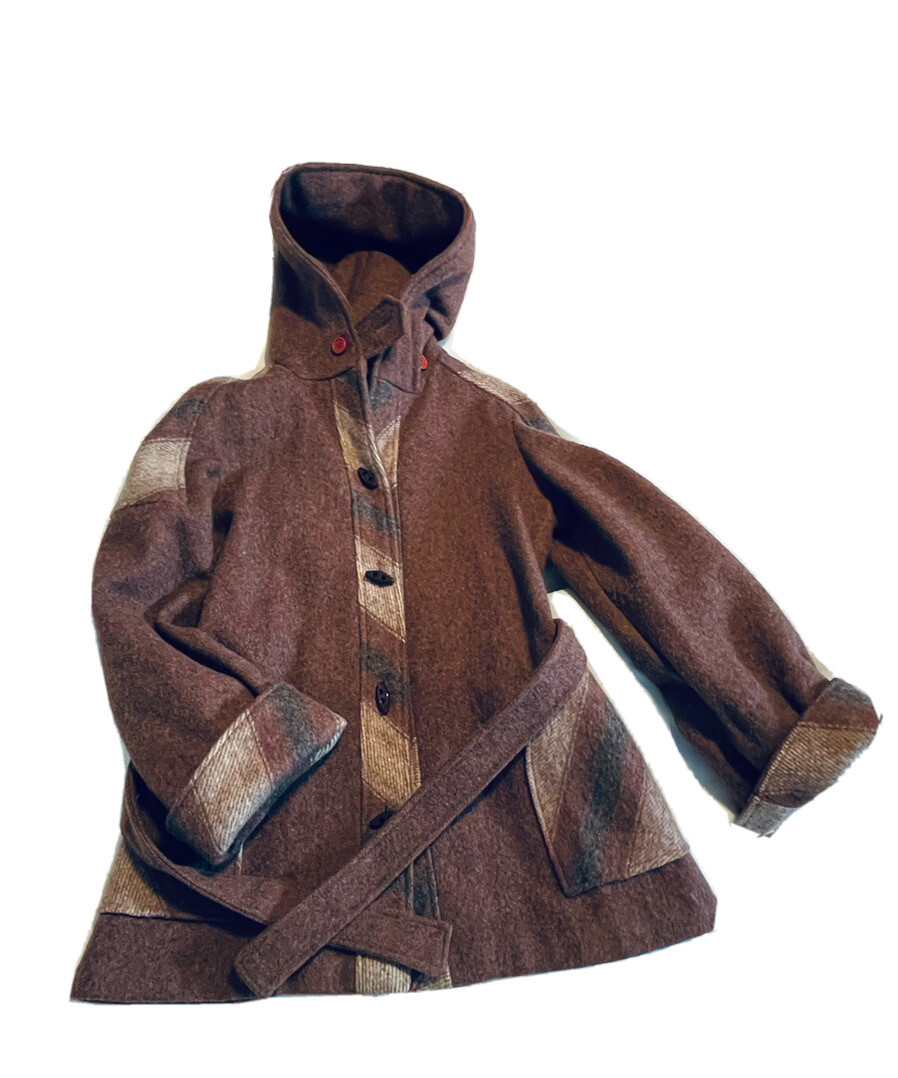 Casa de Lana Virgin Wool Hooded Belted Retro Coat Women’s Size 9 10 Vintage