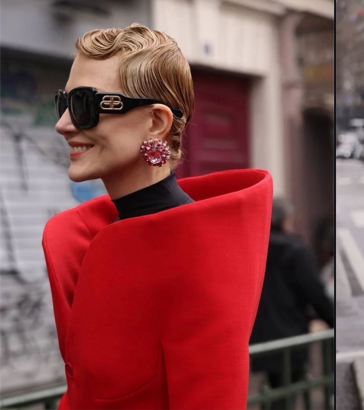 Runway Celebrity High Collar Red Long Coat Jacket L US8-10