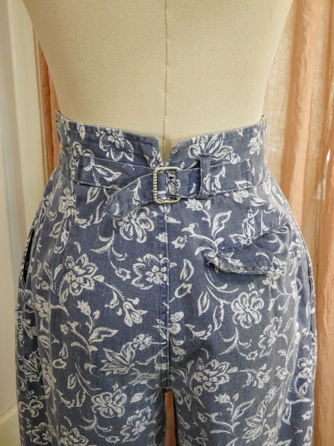 Vintage 80s Paris Sport Club High Waisted Floral Parachute Pants Chambray XS