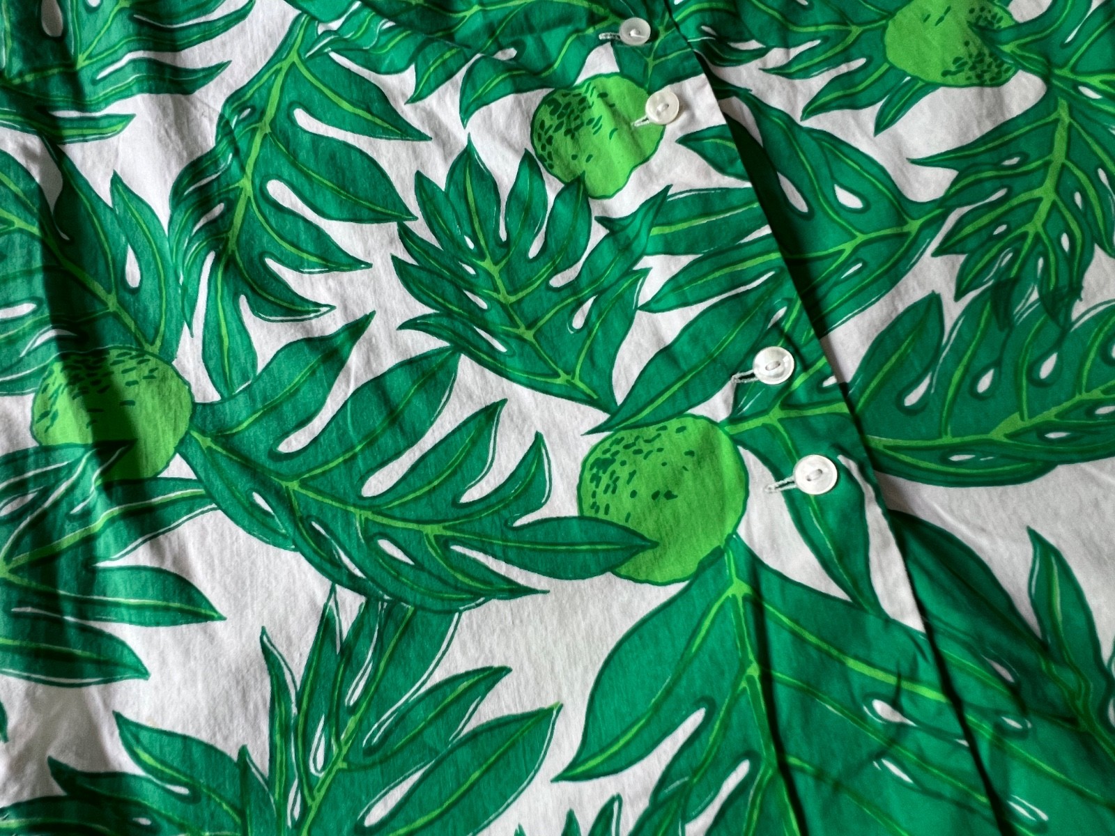 VTG 60’s Ruth Clarage Green Palm Leaves Lime Print Tunic Resort Sleeveless Top M