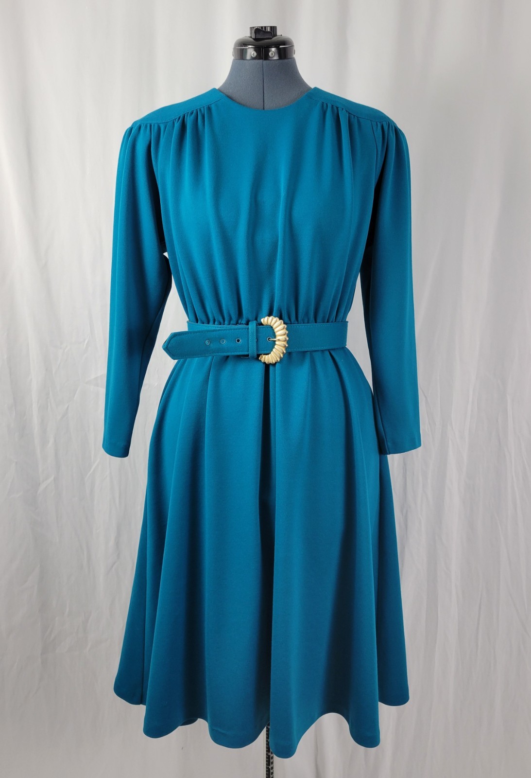 Vintage Impromptu Teal/Turquoise Blouson Dress w Matching Belt Size 12P