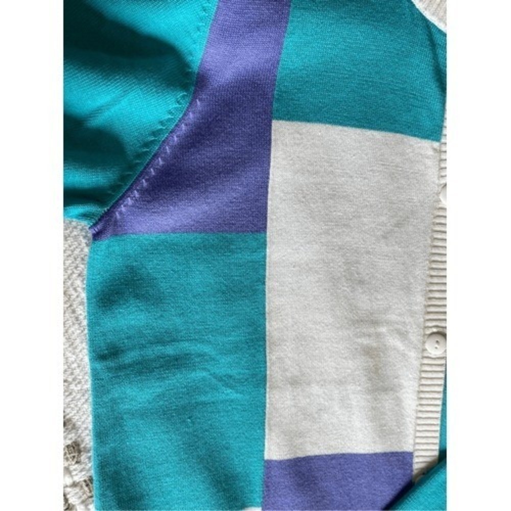 T8 BFA Cardigan Colorblock Patchwork 1990s Vintage Crewneck 100% Cotton Sweater