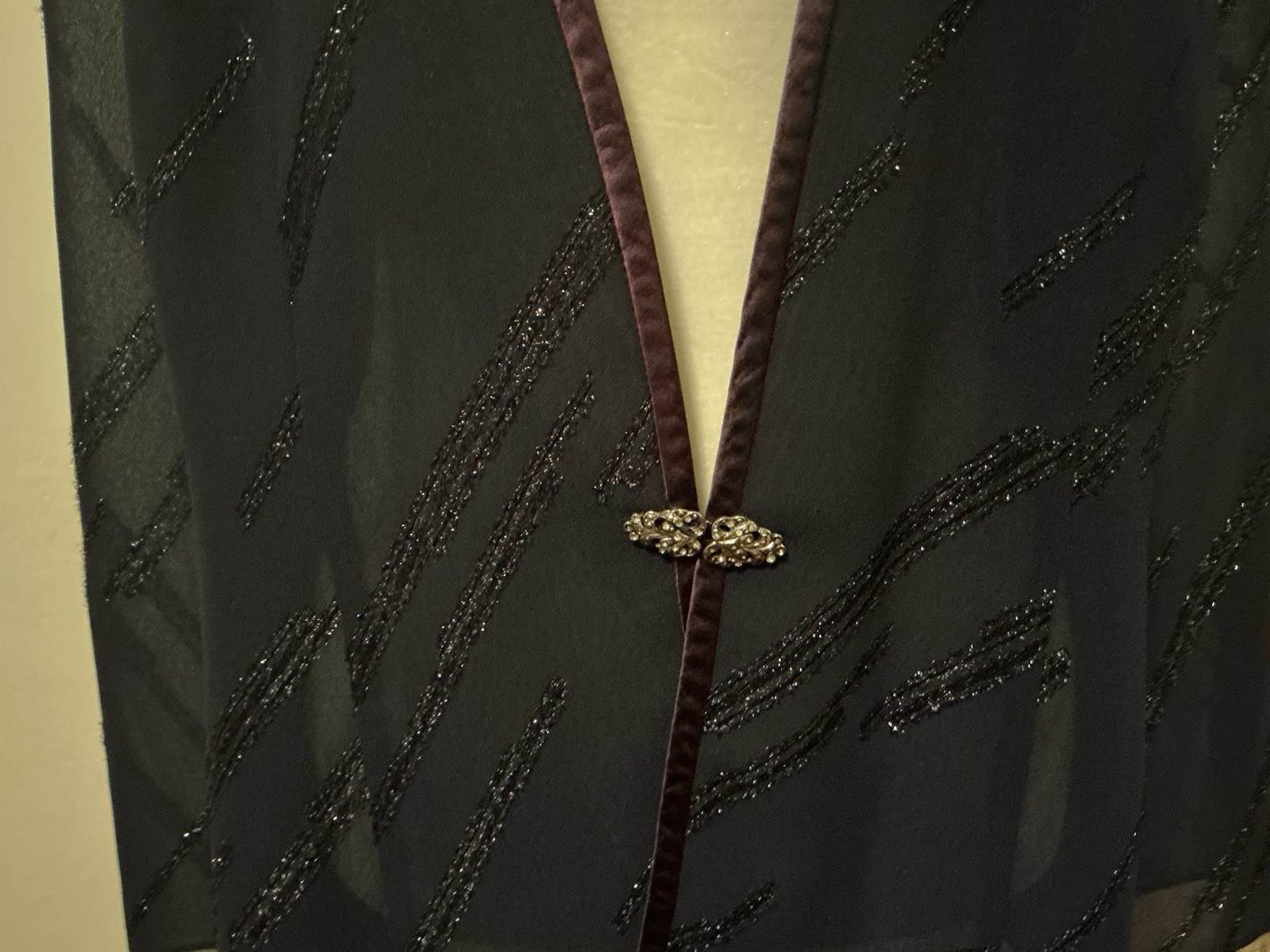 Vintage R&M Richards Sheer Evening Jacket 16WP Navy Plum Trim Rhinestone Clasp