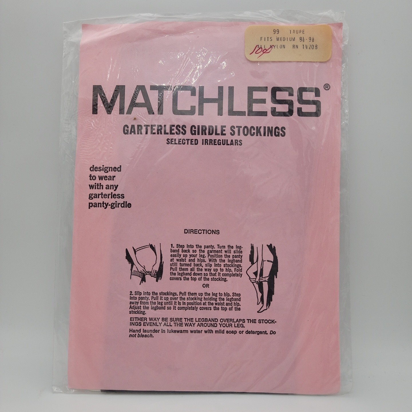 🌟MATCHLESS – GARTERLESS GIRDLE STOCKINGS – Taupe – Size Medium 8.5 – 9.5🌟RARE