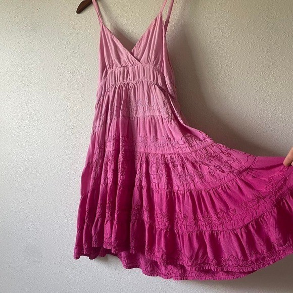 Y2K Pink Fairy Boho Tiered Peasant Cami Dress