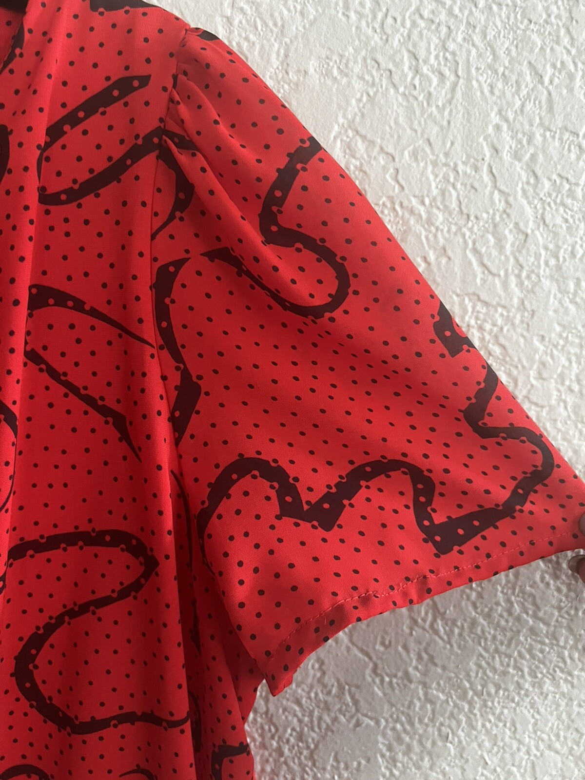 Vintage 70’s Diamond Run Women’s 100% Polyester Red Drop Waist Dress- Black/Red