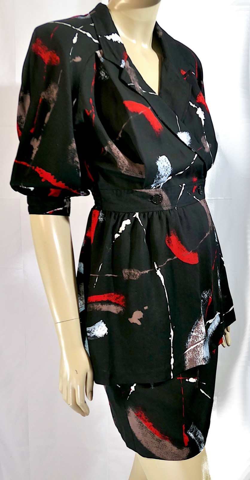 Retro Mod Chic Vintage 80s Abstract Splash Coco California Skirt Long Top Set S