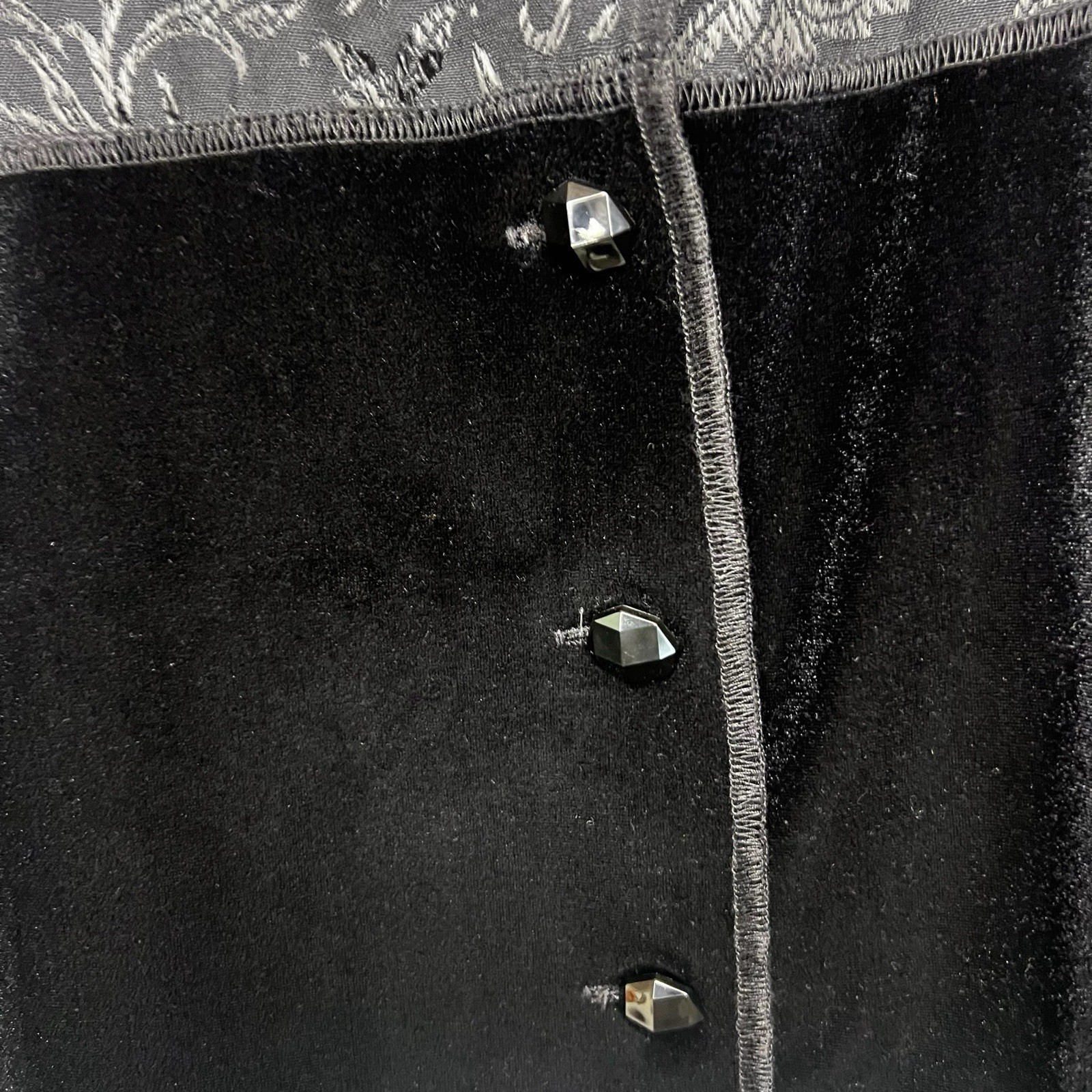 Vintage Black With Velvet Detail Women Formal Collar Shirt Blouse