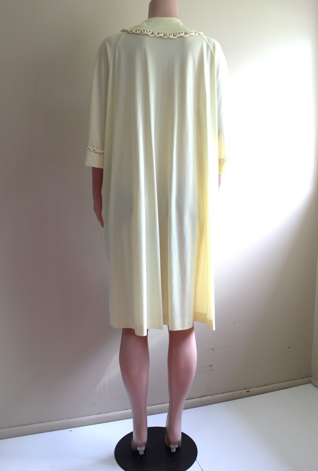 Vintage 50s Gossard Artemis Robe L Yellow Chiffon Nylon Button Satin Trim Knee