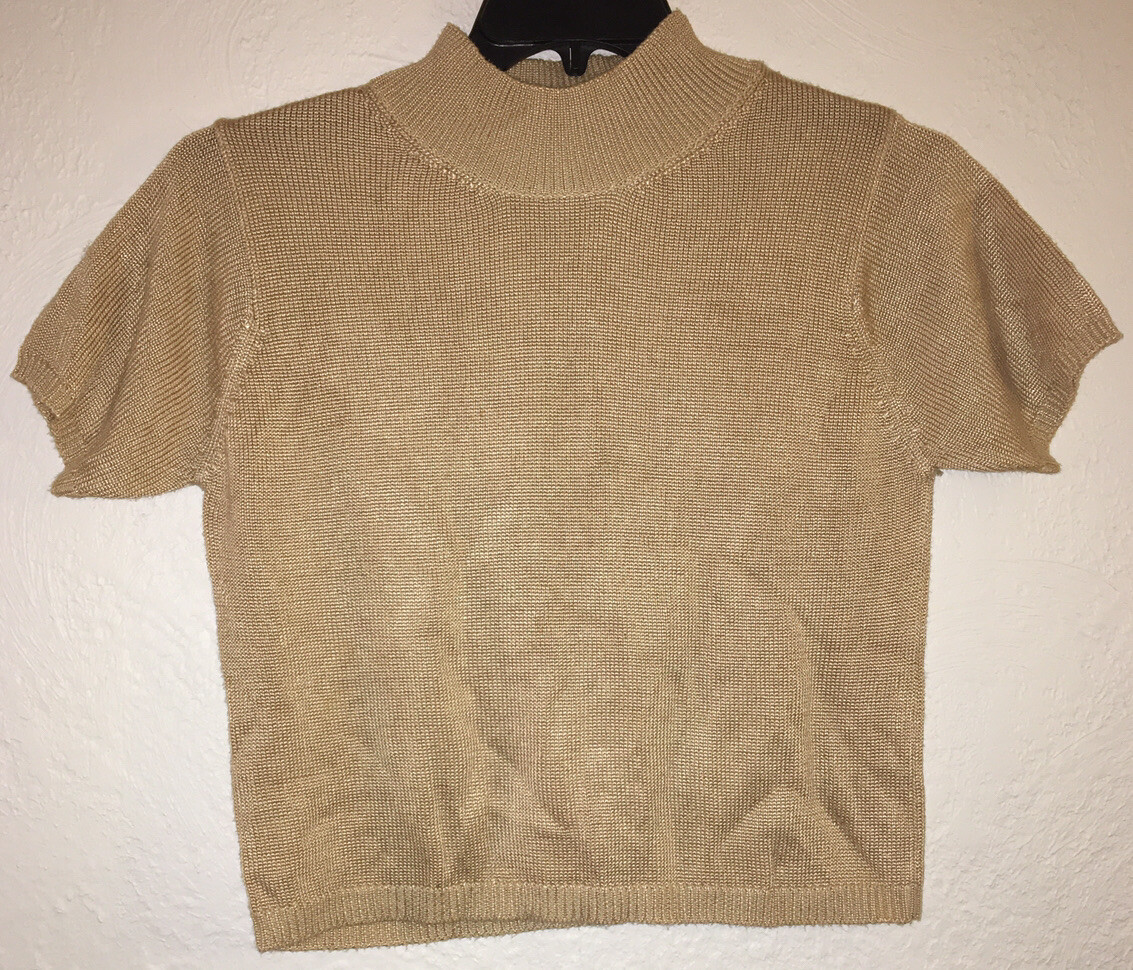 Vintage 1970’s Fia Italia Handloomed Gold Short Sleeve Sweater Size Small