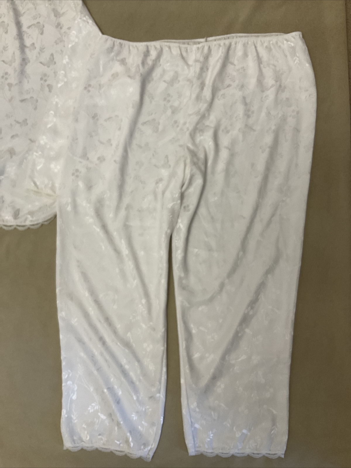 Vtg Papillon Pajamas White Large Womens Butterfly Paula Carbone Flaw