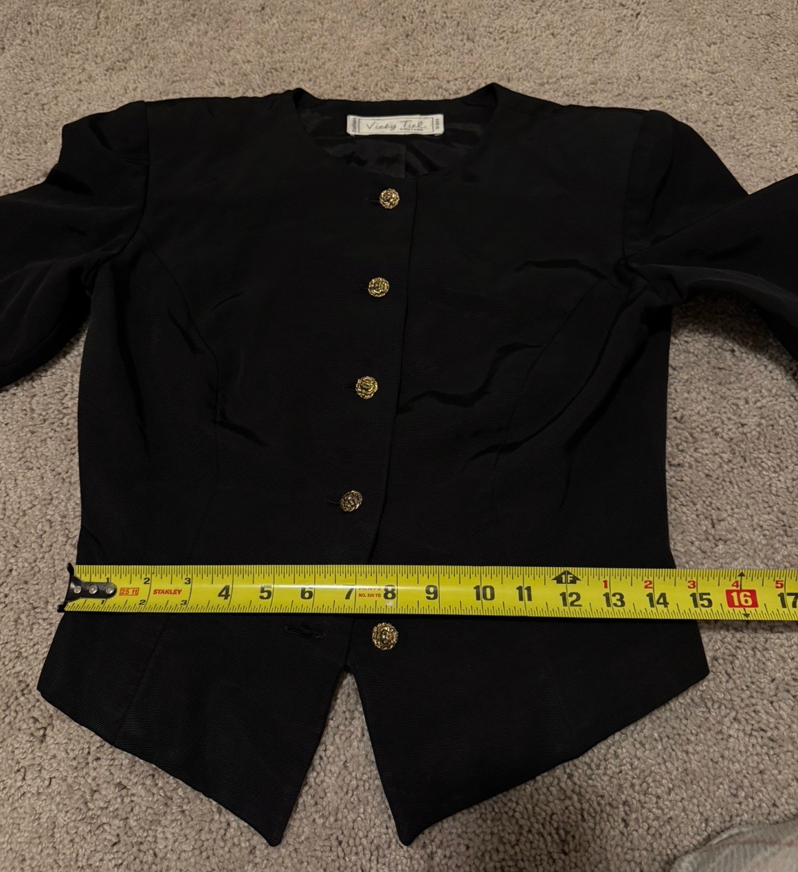 Vintage vicky tiel couture blazer Black Size Xs/s Gold Buttons Elegant Paris