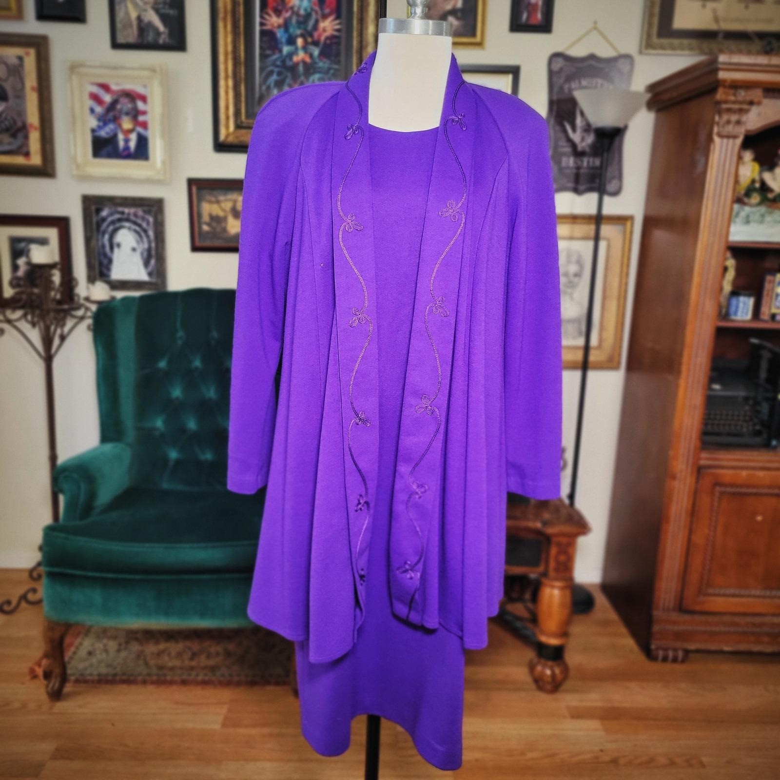 Berg-Ray Frocks Dress Jacket Set Purple Vintage 80s Womens 12 Retro Power Suit