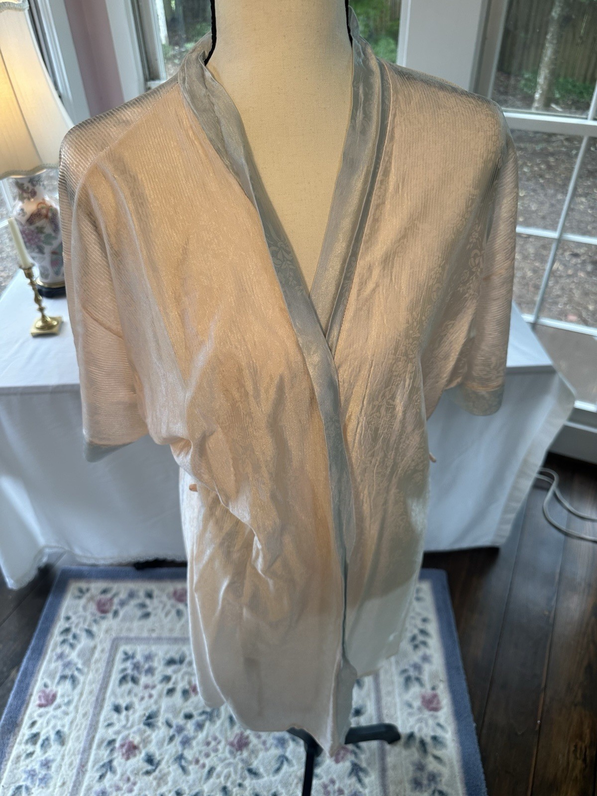 Vintage 70s 80s Pajama Robe Nightwear Lingerie Pink With Blue Trim Coverup SZ MD