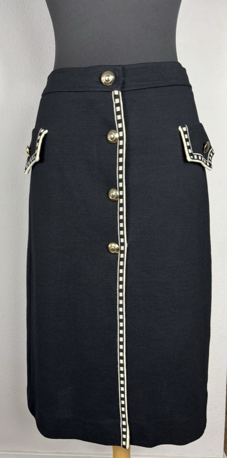 Vtg Crown Royal Hong Kong Black Wool Skirt Gold Crest Buttons Preppy Nautical 10