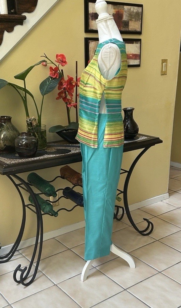 Dress Barn Aquamarine Women’s Sz 10 Two Piece Striped Tank Top & Teal Pants Set