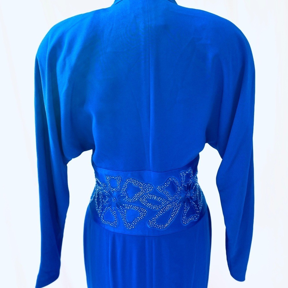 Vintage 80’s Daymor Couture Blue Wrap Style Dress with Beaded Embellishments S