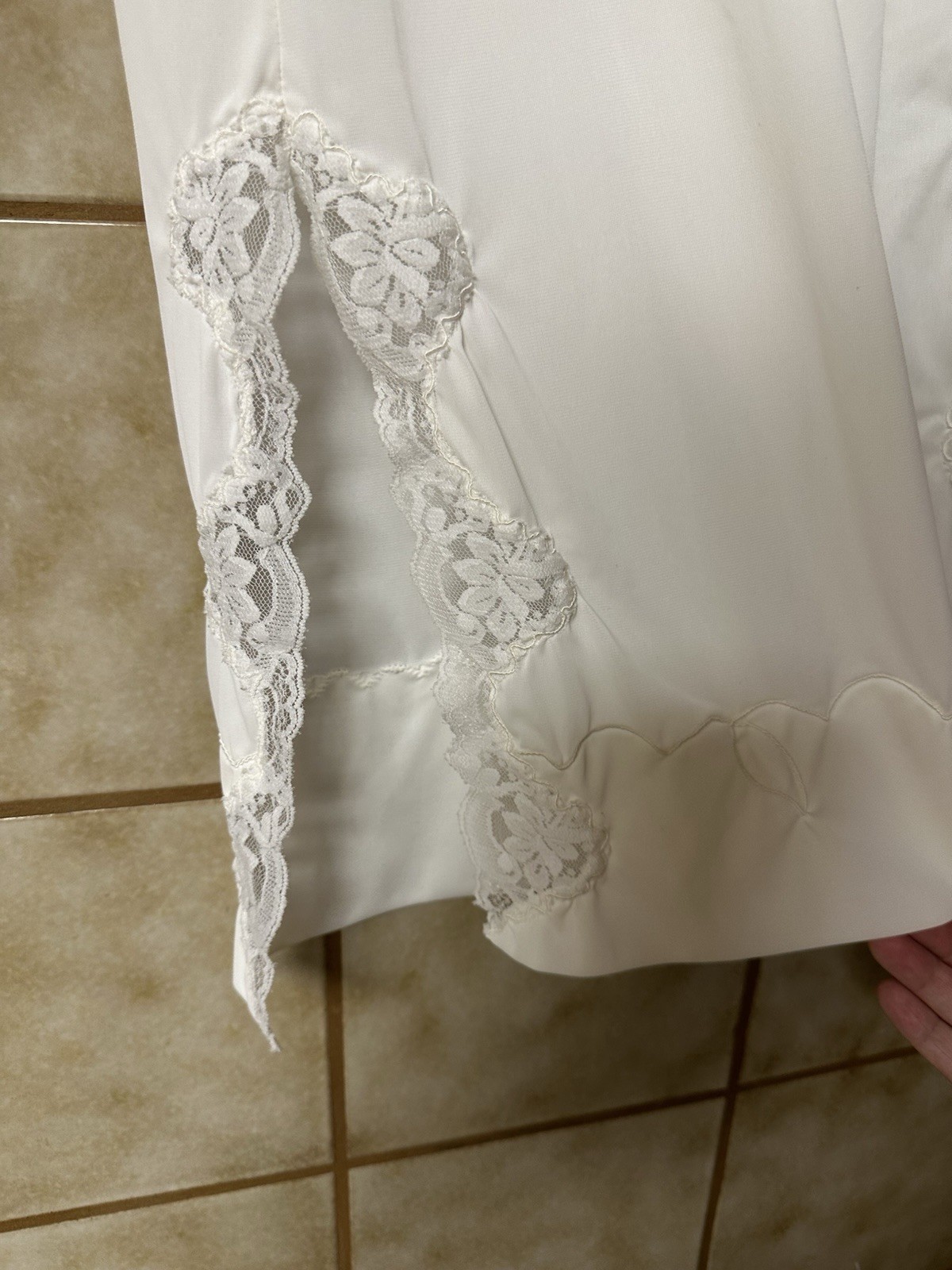 Vintage Women’s Retro Lace Embroidered Side Split Maxi Bridal Slip, Ivory Sz M