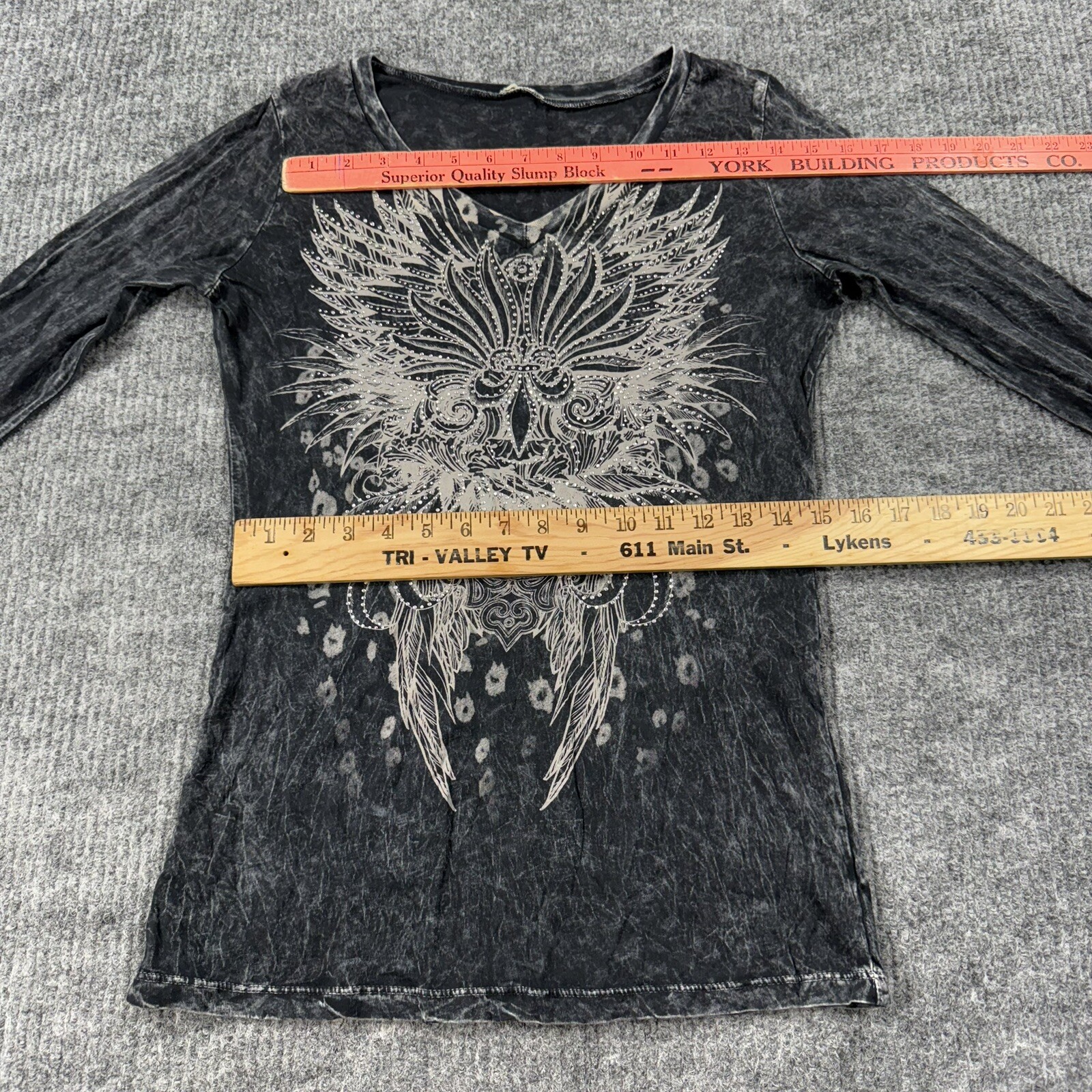 VTG Y2K Women’s Sexy Affliction Style Black Wings Cyber Goth Beaded Shirt Large