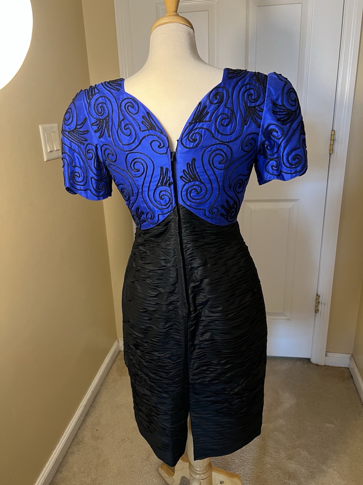 Vtg Khanitha Saks Fifth Avenue Thai Silk Dress Sz 6 Black & Royal Blue Dress