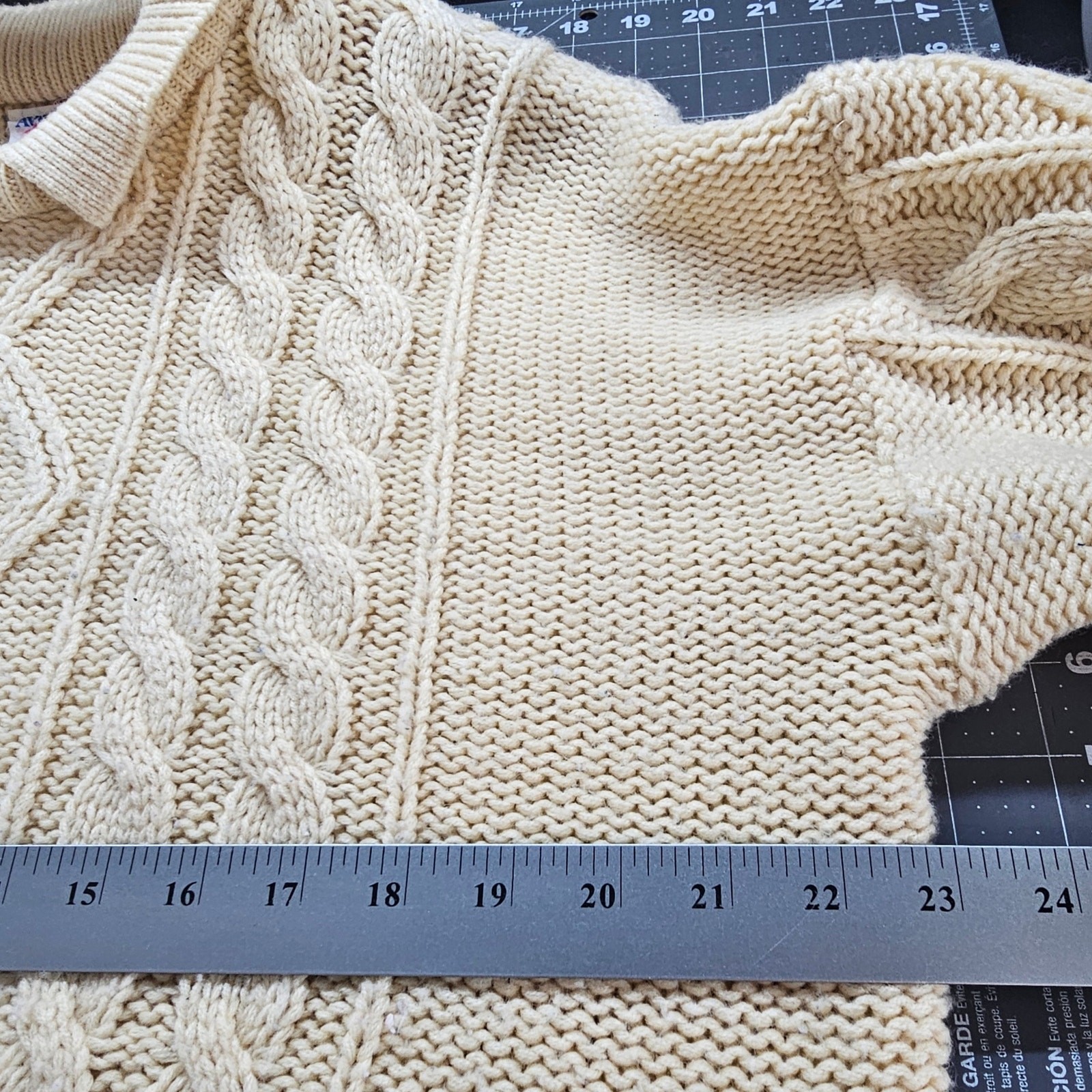 Vintage Cable Knit Sweater Womens XL 90s Tan Cottage Pullover Academia Preppy