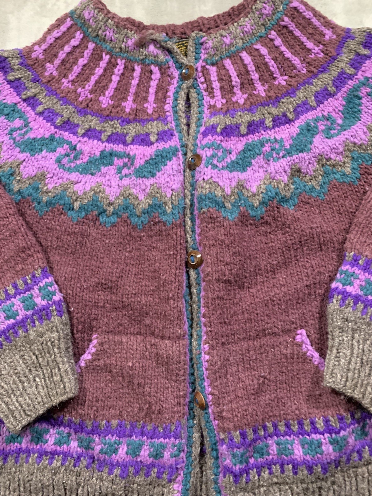 Vintage 80s 90s Nuca Huasi Hand Knit Virgin Wool Ecuador Cardigan Sz M Boho EUC