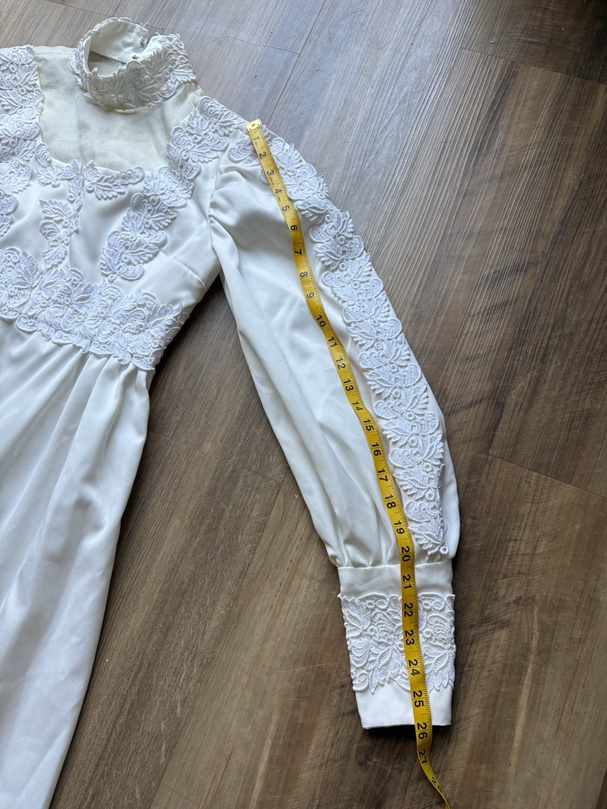 Vintage 70s Prairie Lace Maxi Edwardian Revival Wedding Gown Sz 2 / XS