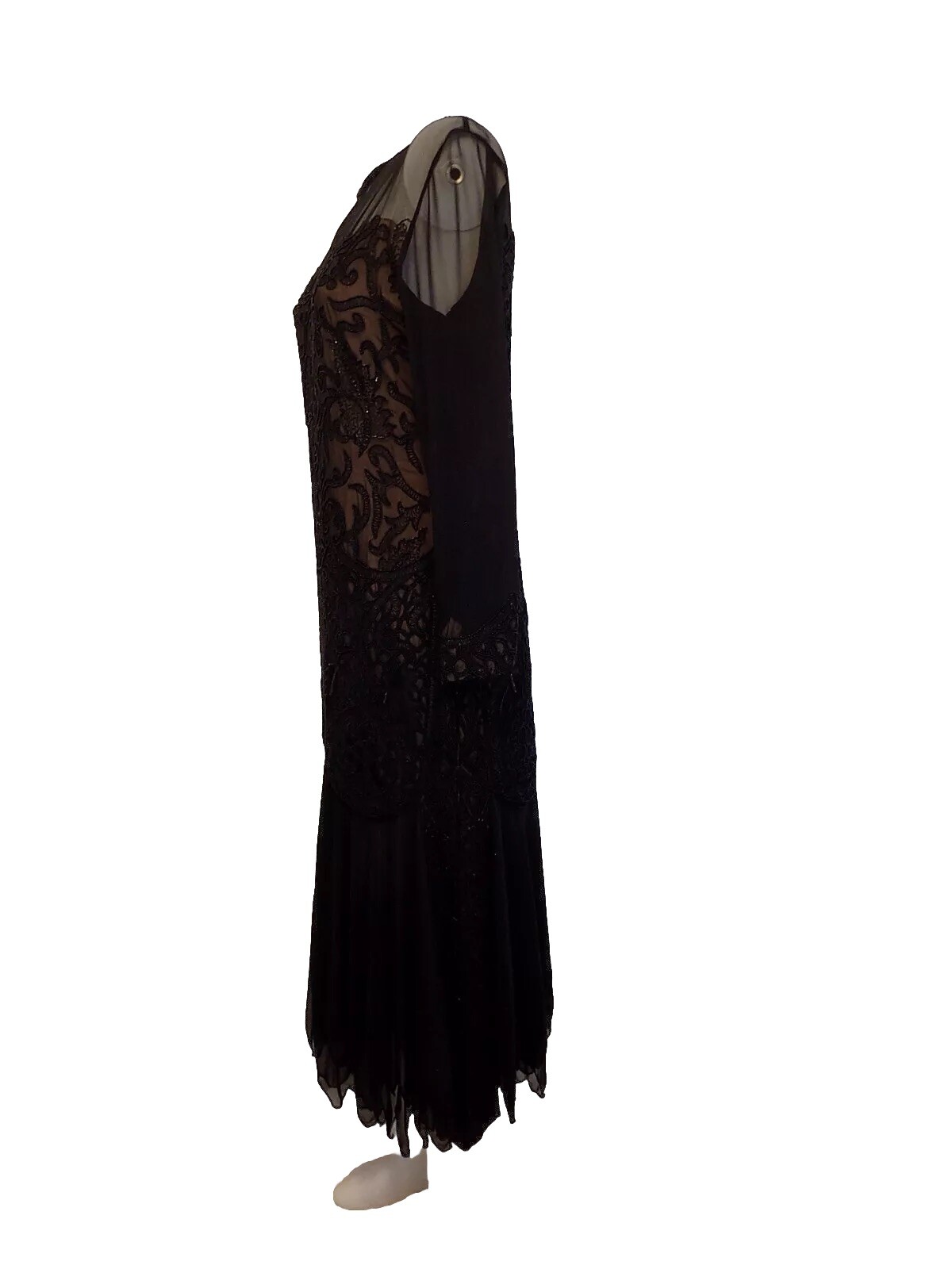 Vintage Judith Ann Creations black silk beaded evening gown dress size Medium