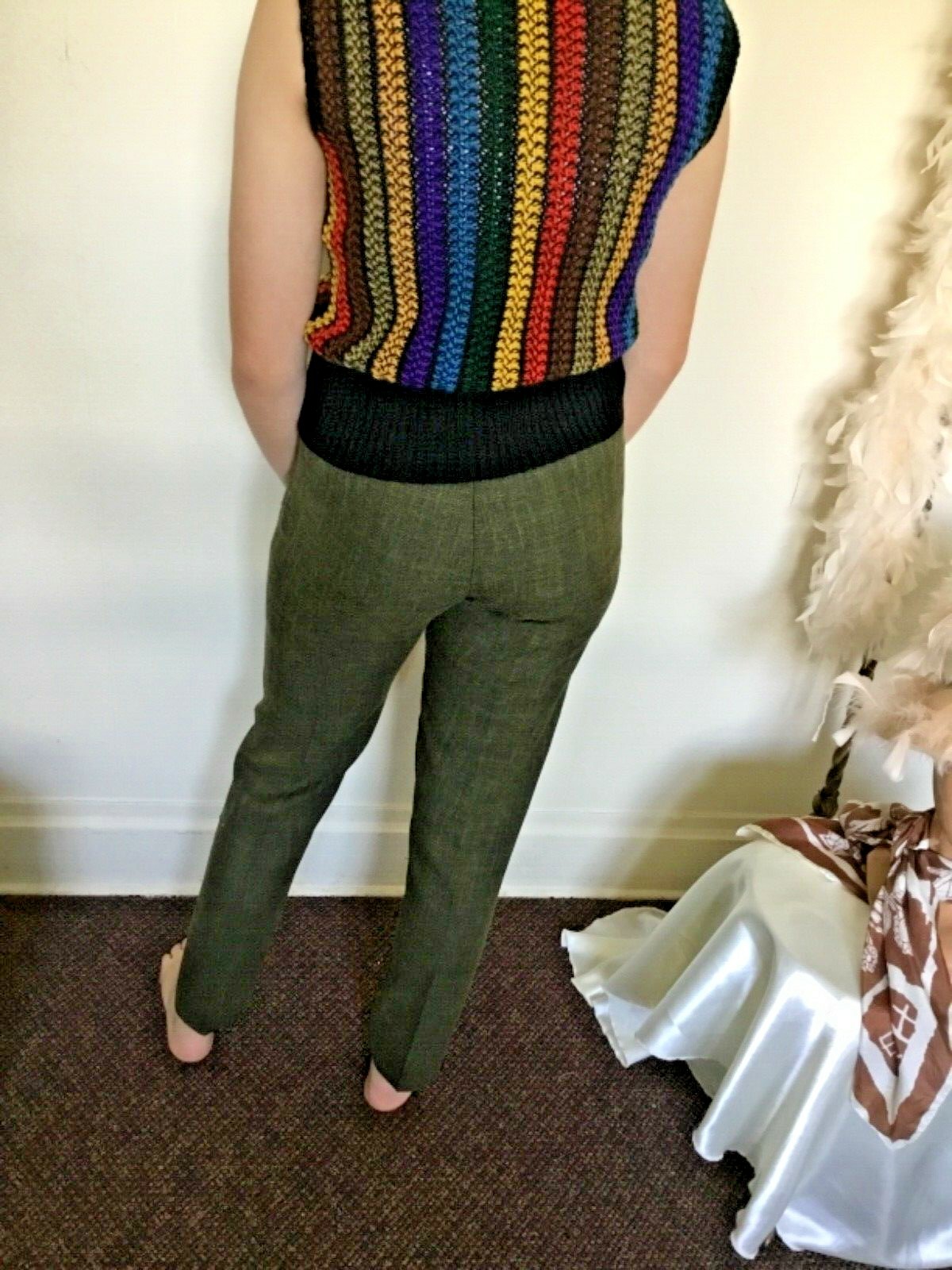 70’s Vintage Green Mod Mid-Rise Taped Leg Pants