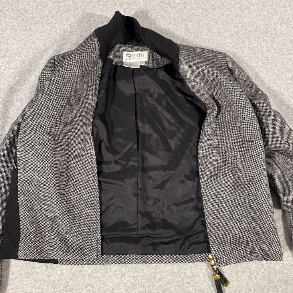 Vintage Worth Petite Women’s Wool & Silk Blend Herringbone Jacket Size 6 Casual