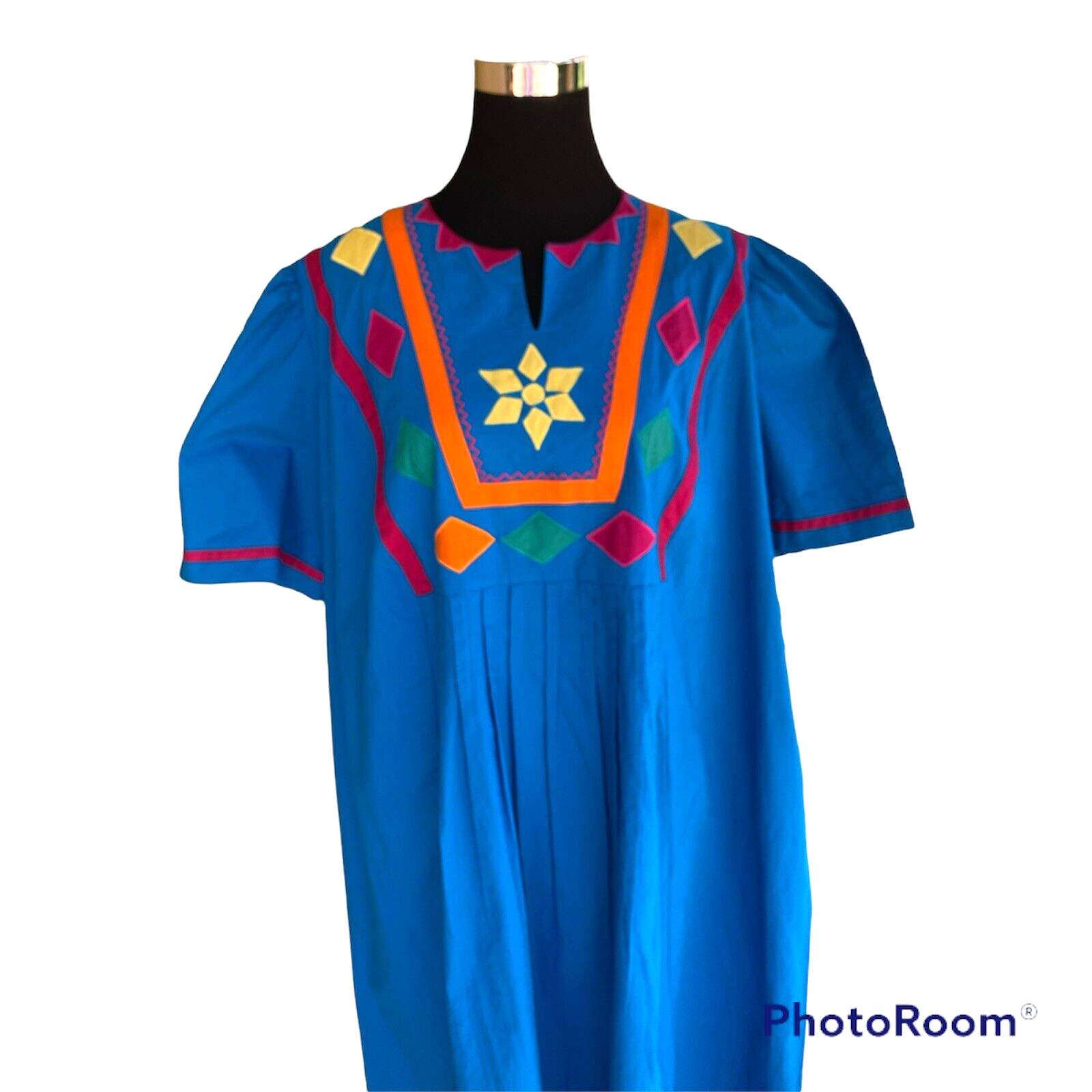Patio Dress Size Medium Muumuu Lounge Beach Coverup Vacation Blue Cotton Womens