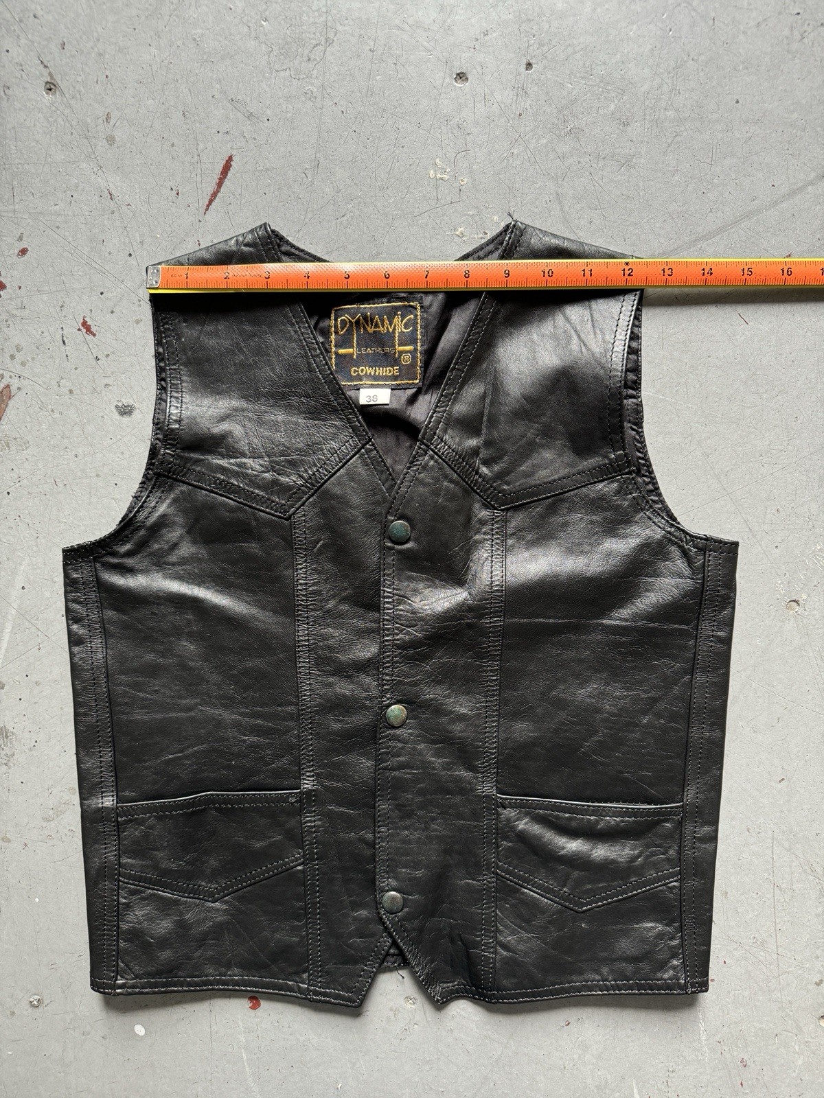 vintage cowhide genuine black leather biker motorcycle chopper festval vest S
