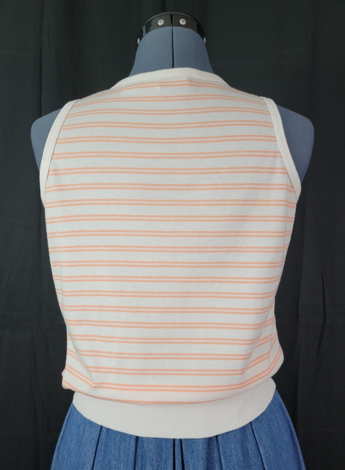 Vintage Objectives Cream Sleeveless Top w Peach Stripes Size Small