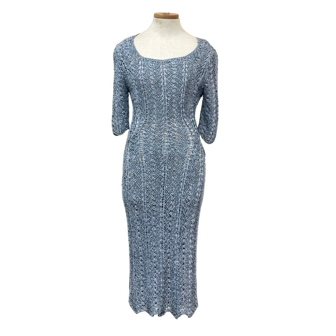 Vintage 1940s Cornflower Blue Crochet Ribbon Dress