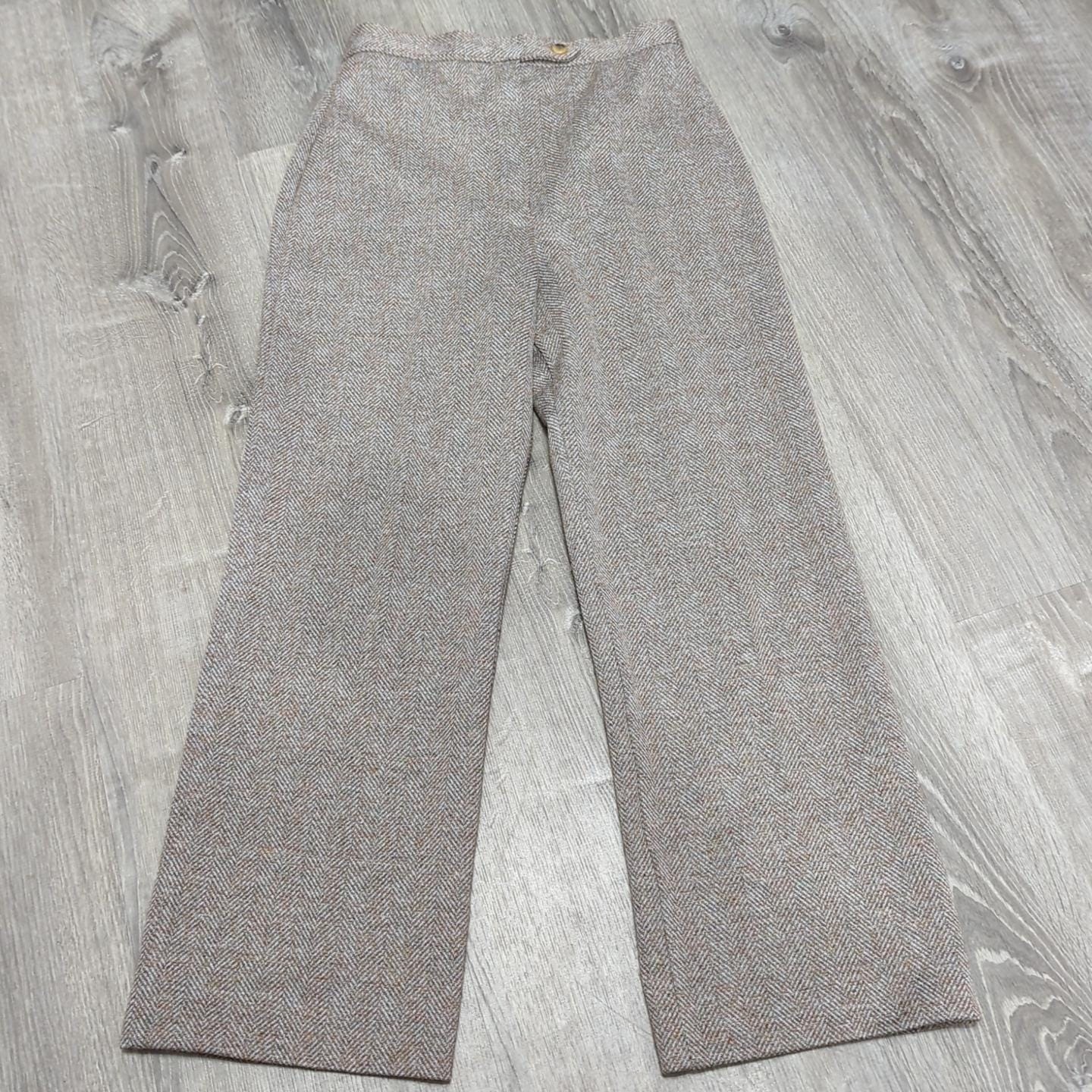 Vtg Mr Beau by RL Davis Herringbone Sz 28 Wide Leg High Rise Trousers Brown 487
