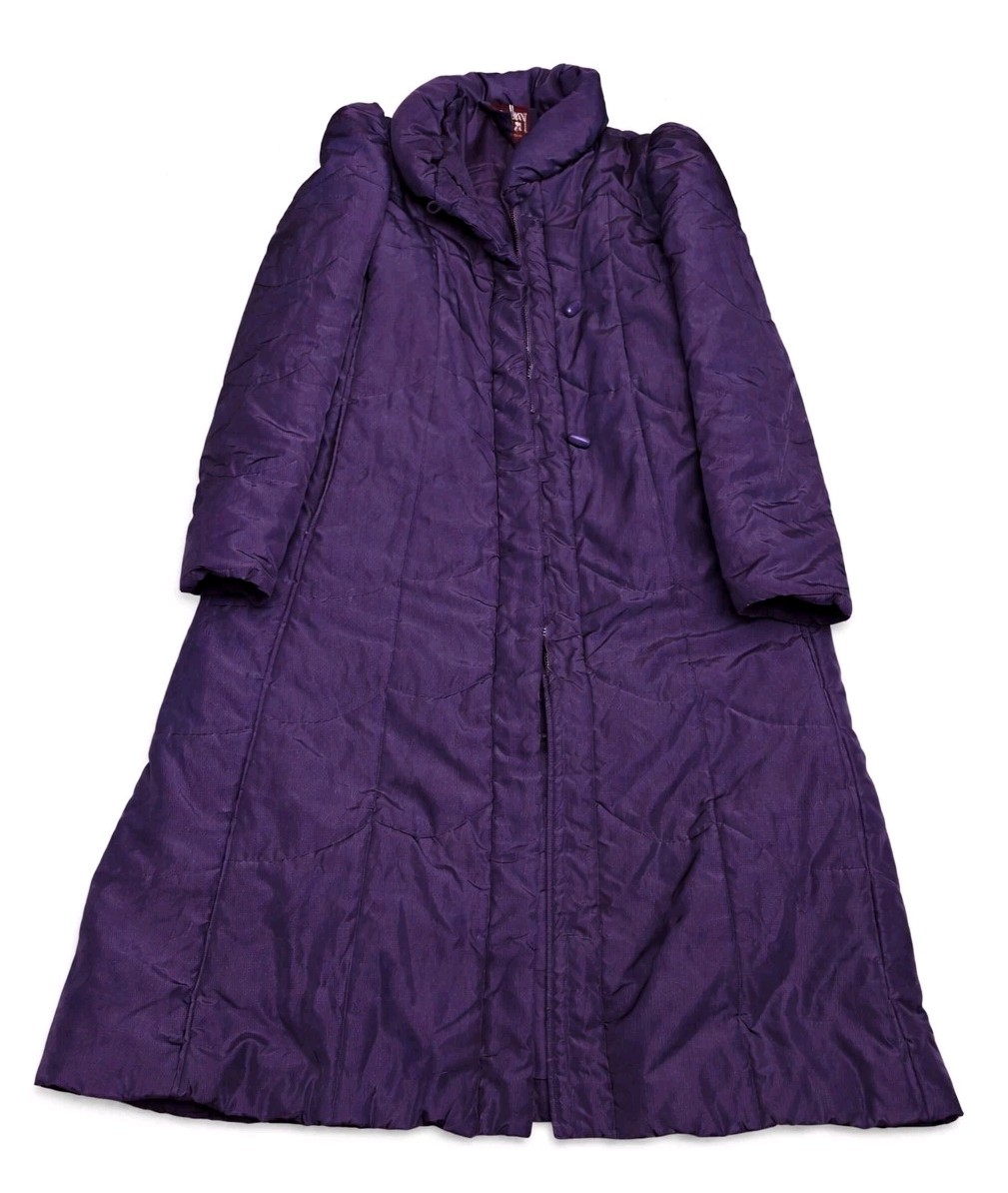 Vintage Stranger Things 1980s Long Puffer Coat Purple Toggles Lined KOREA Large
