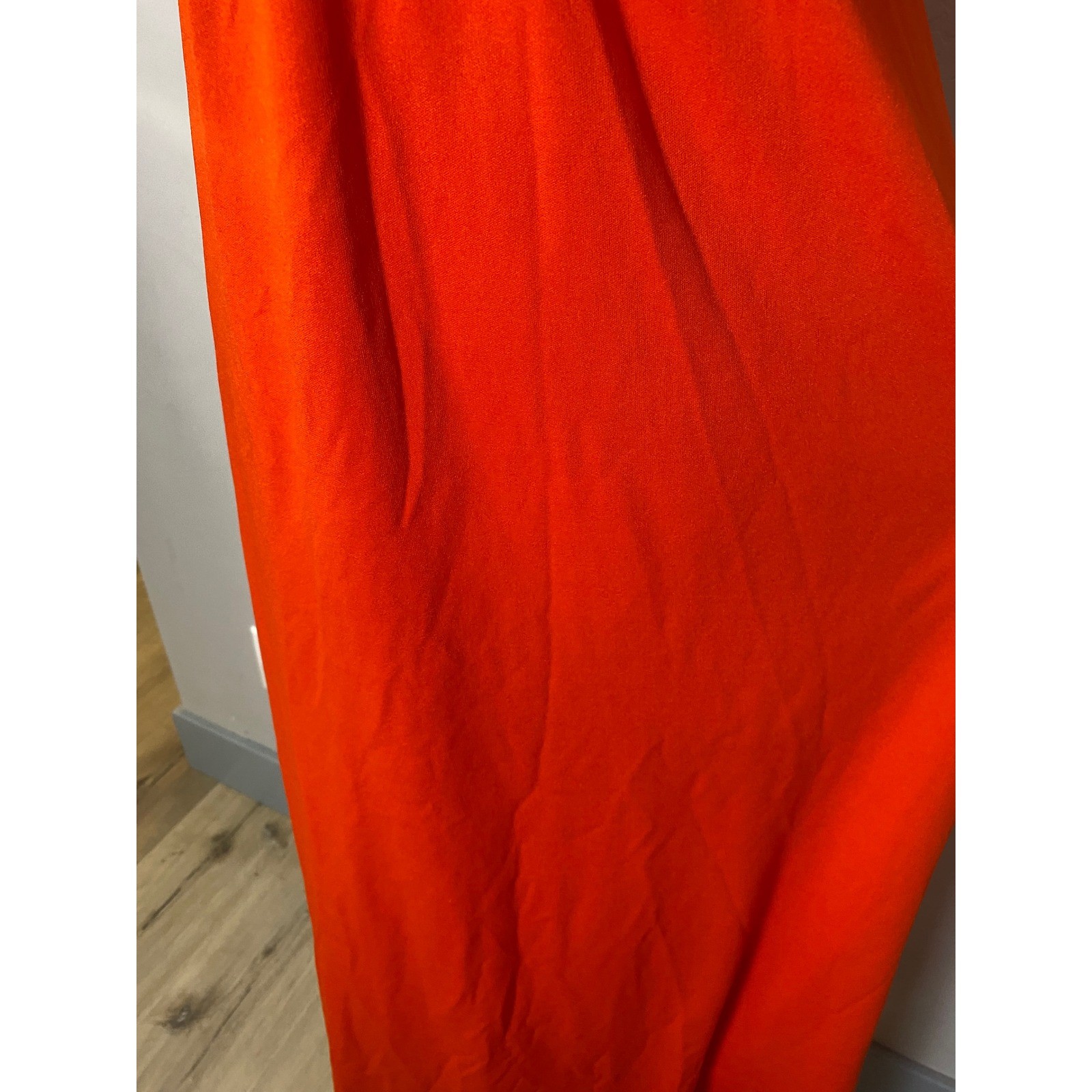 Vintage 70s Orange Fortrel Polyester Ruffle Halloween Empire Waist Maxi Dress S