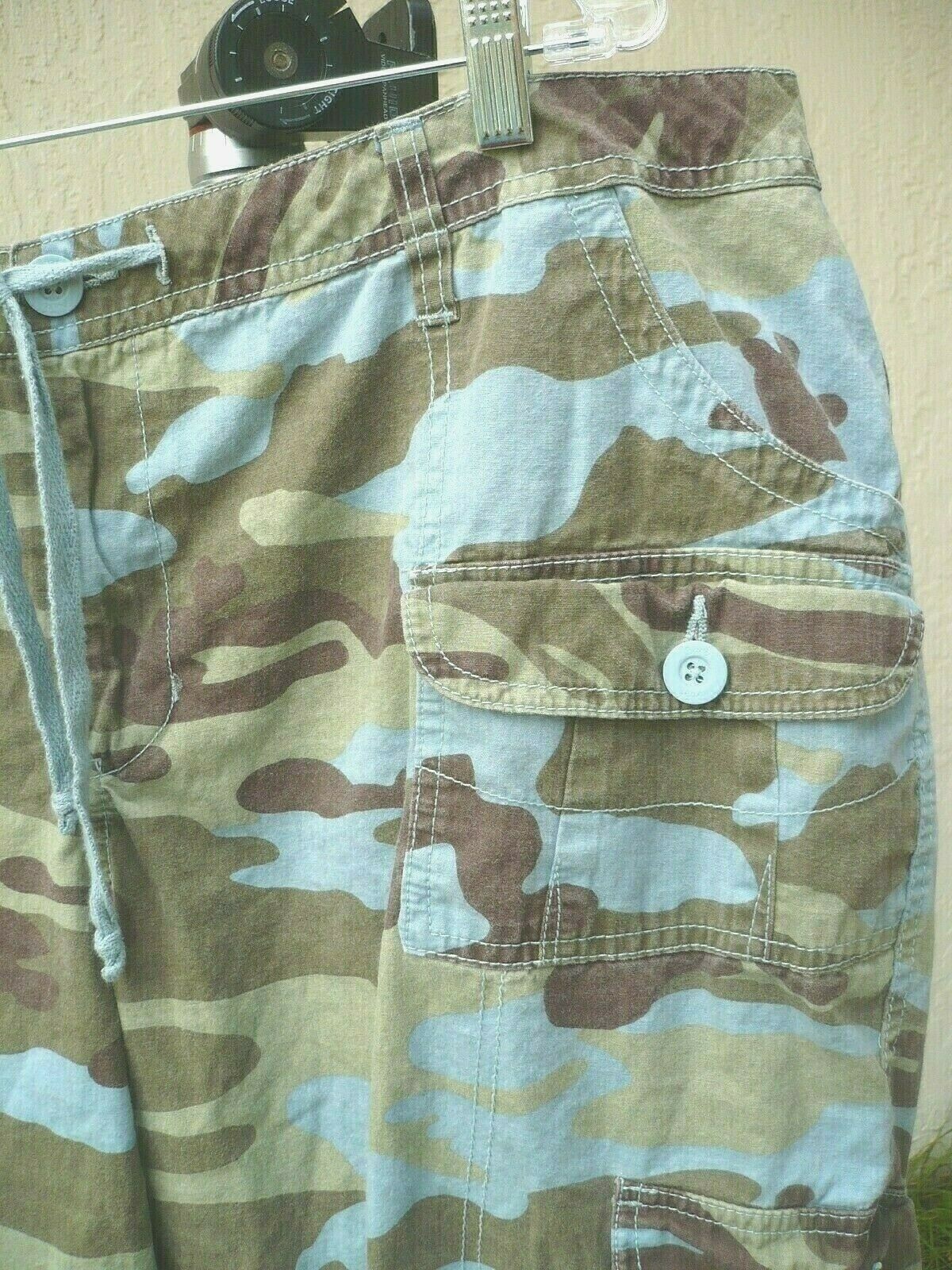 VTG 80S EARL JEAN WOMEN 1X XL L CAMOUFLAGE BLUE ARMY GREEN CROP CARGO CAMO PANTS